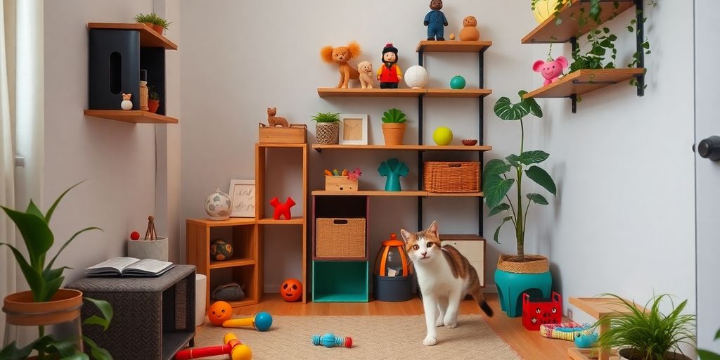 Gato feliz en un ambiente acogedor y creativo.