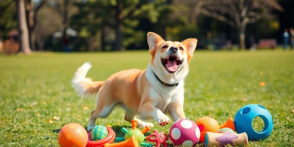 Um cachorro feliz corre na grama, mostrando Cómo ayudar a tu mascota a gastar energía de forma positiva em um parque ensolarado.
