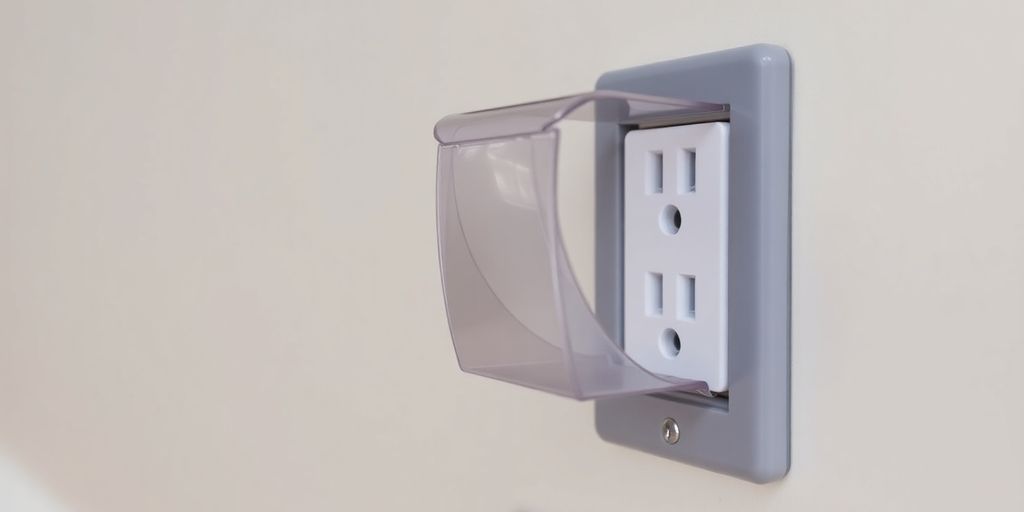 Uma tomada elétrica de parede com tampa de segurança de plástico transparente aberta: Cómo evitar accidentes domésticos con mascotas