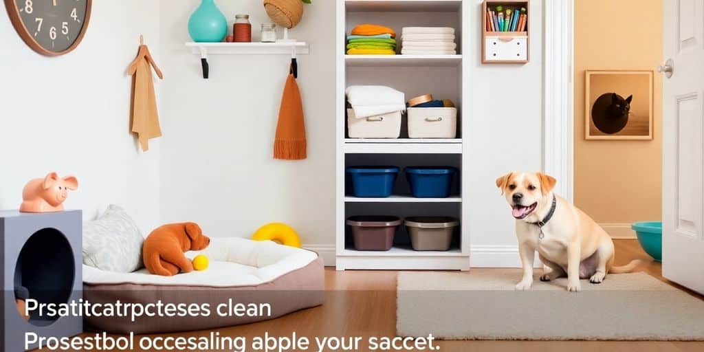 Espacio limpio y ordenado para mascotas en casa.