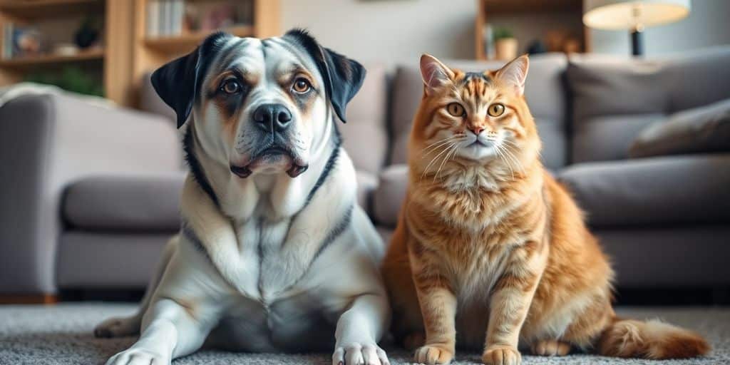 Un perro y un gato naranja se sientan uno al lado del otro y se preguntan qué hacer si tu perro y gato no se llevan bien.