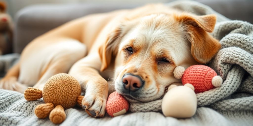 Perro mayor descansando en una manta suave.