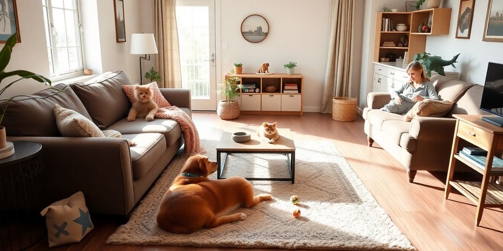 Espacio acogedor para humanos y mascotas en casa.